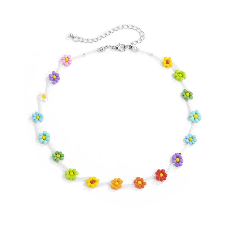 INS Sweet Cute Colorful Flower Bead Necklace Matching Dress