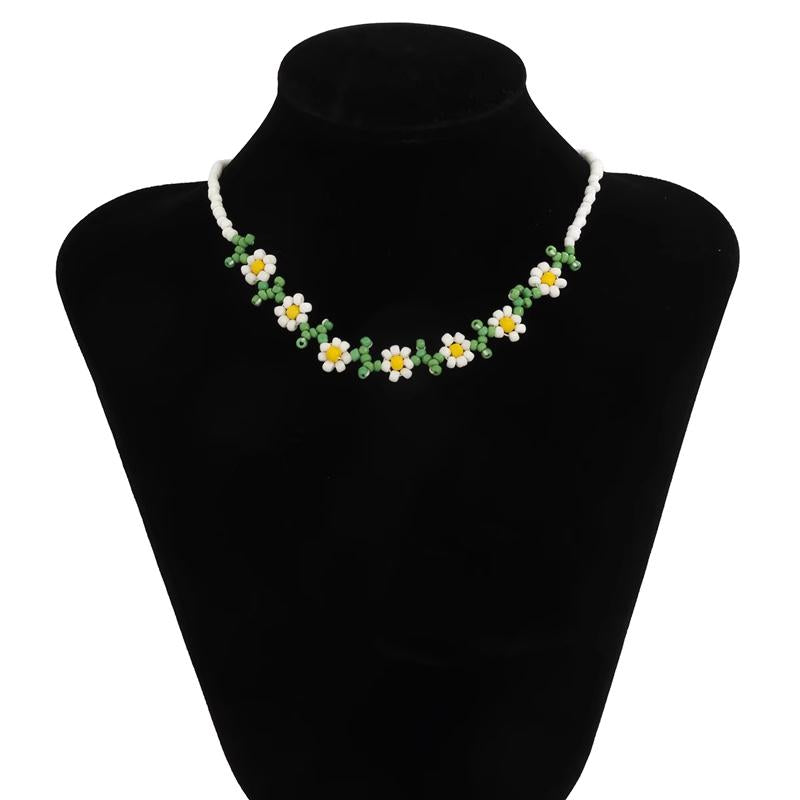 Sweet Temperament Colorful Daisy Flower Rice Bead Necklace For Women