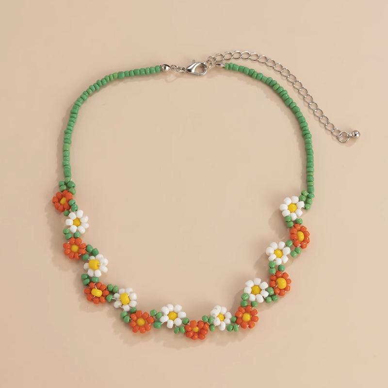 Sweet Temperament Colorful Daisy Flower Rice Bead Necklace For Women