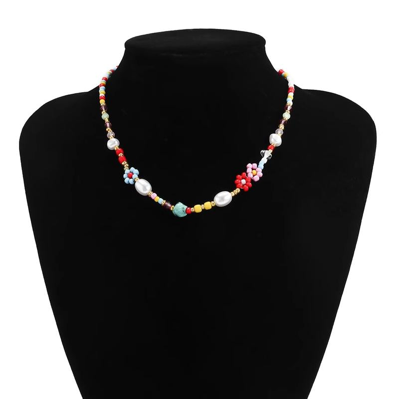 Summer Sweet Temperament Colorful Daisy Pearl Necklace