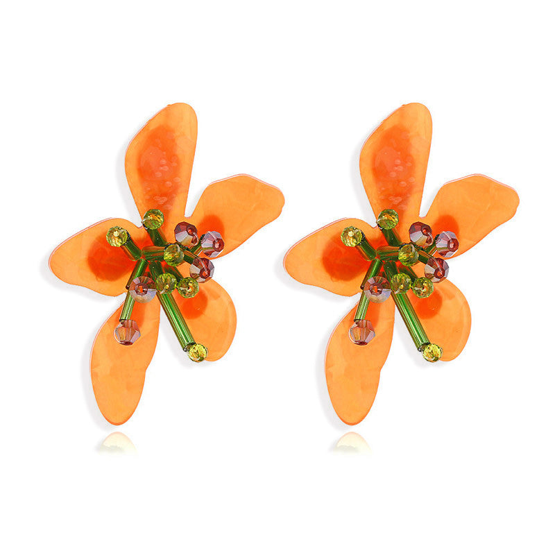 Personality Design Exaggerated Flower Acrylic Crystal Earrings