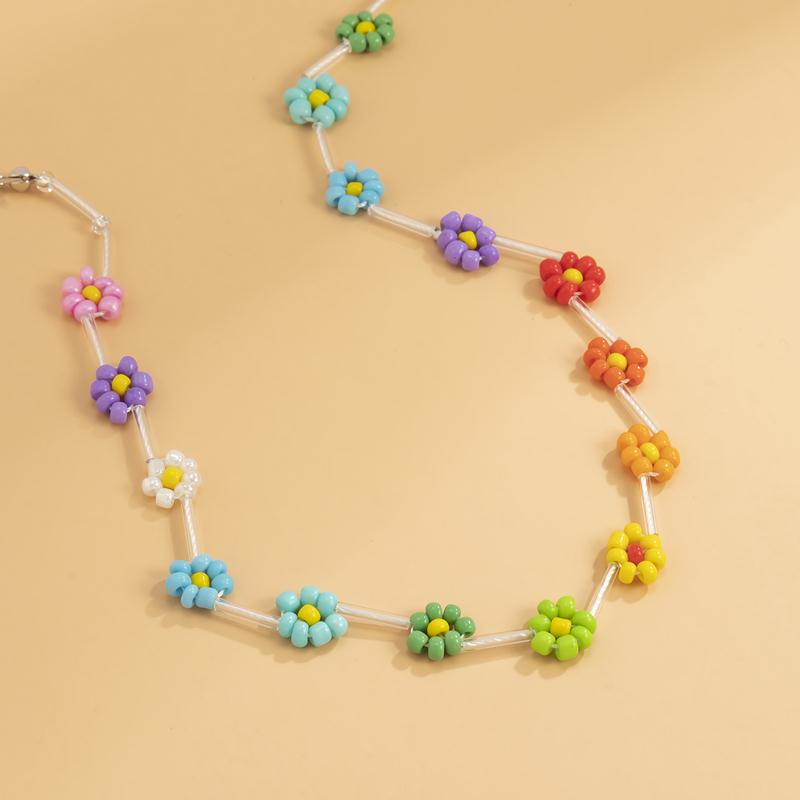 INS Sweet Cute Colorful Flower Bead Necklace Matching Dress
