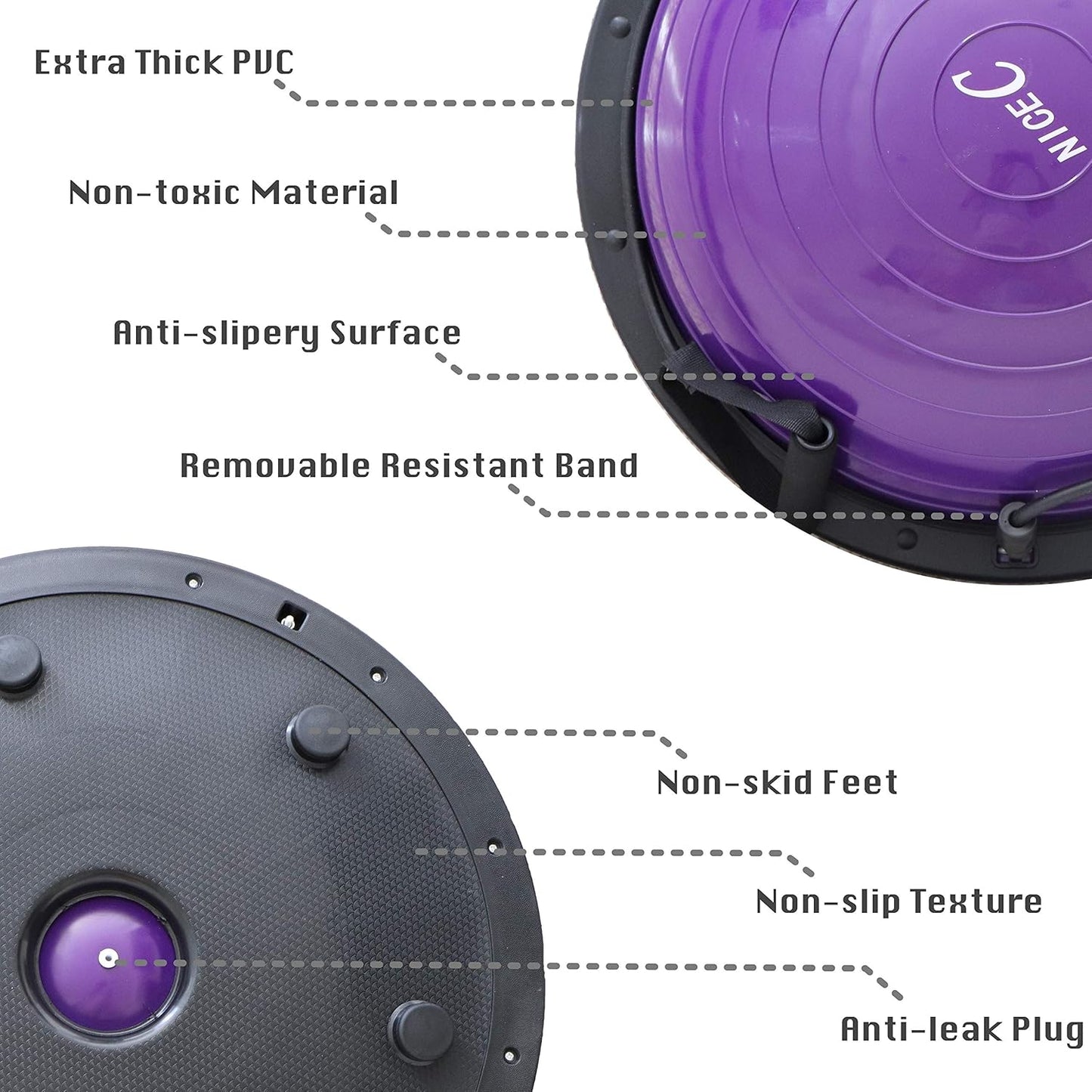 Nice C Balance Ball, Half Ball, Balance Ball, Exercise Workout Trainer, with Resistant Band, Strength Fitness Yoga with Bonus Foot Pump