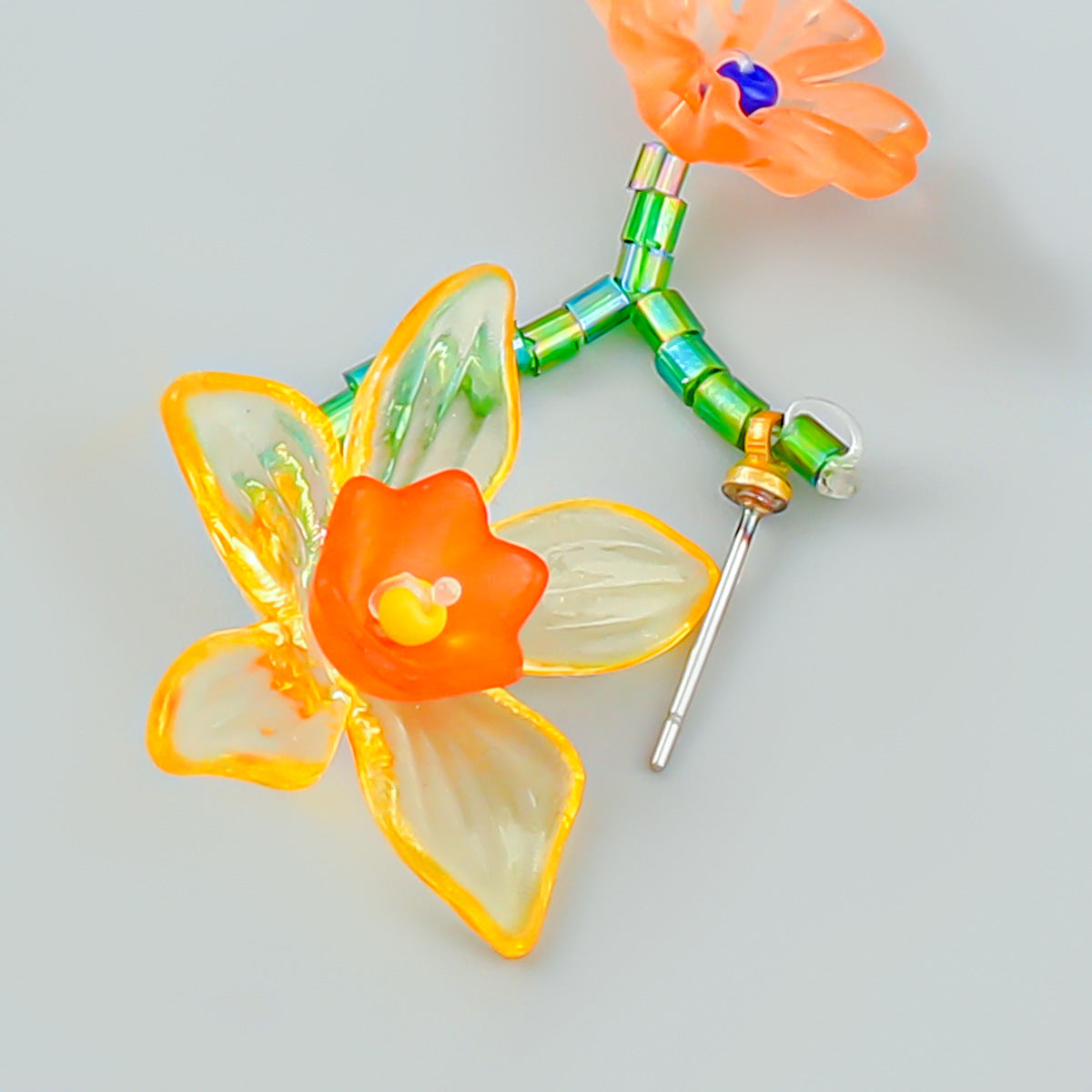 Personality Asymmetrical Flowers Handwoven Resin Beaded Earrings