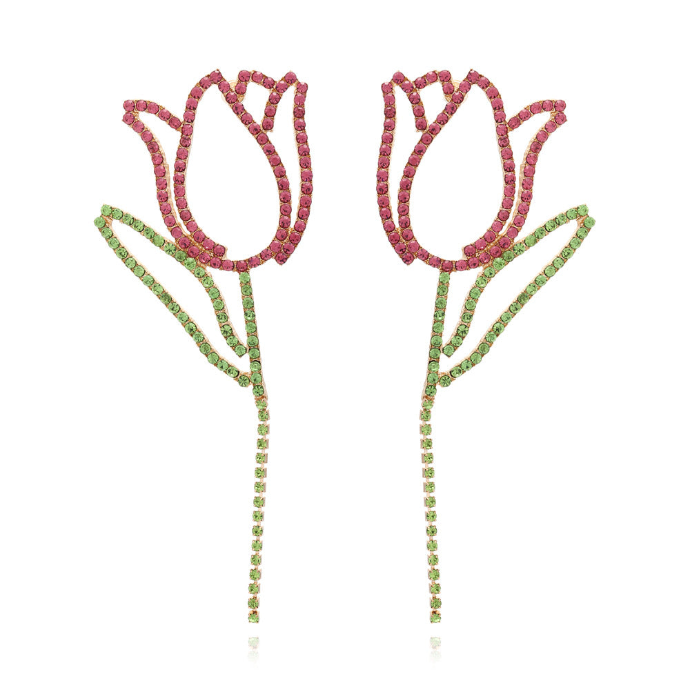 Light Luxury Super Sparkle Diamond Tulip Flower Earrings