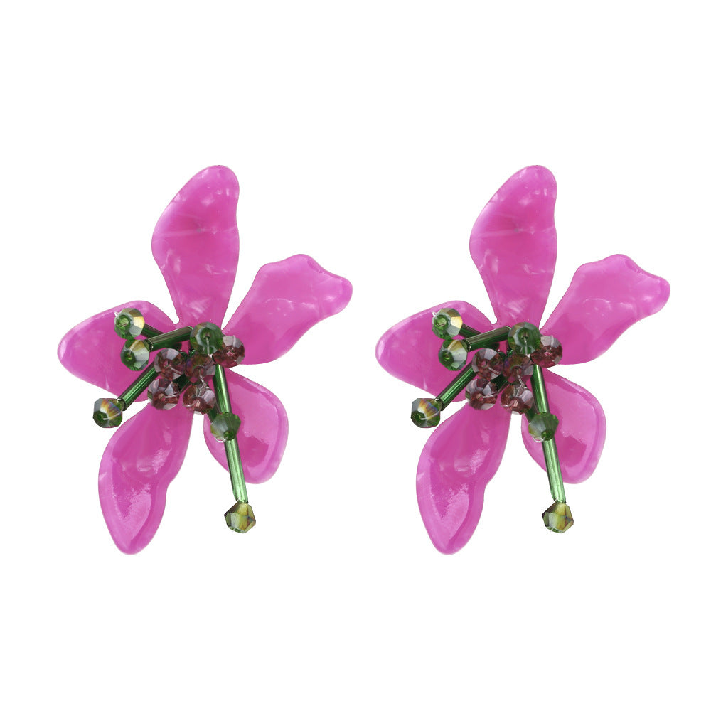 Personality Design Exaggerated Flower Acrylic Crystal Earrings