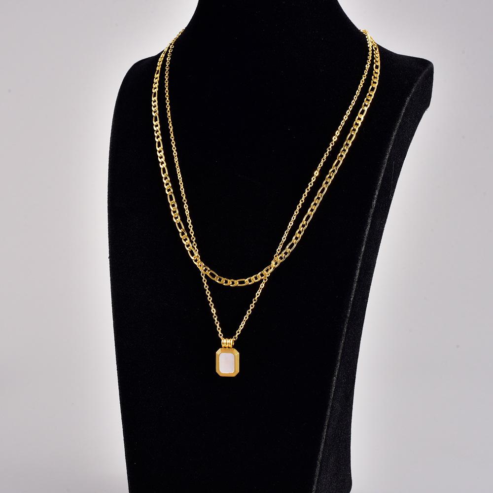 Non-fading Roman black square double layered European and American fashion necklace