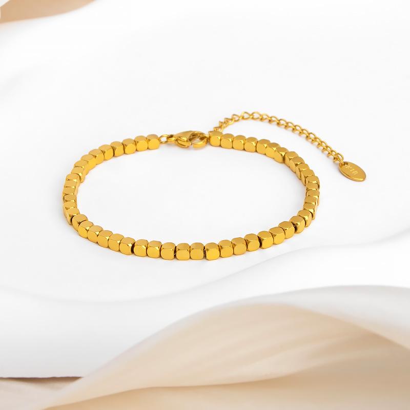 18K Gold Plated Small Square Beads Titanium Steel Bracelet