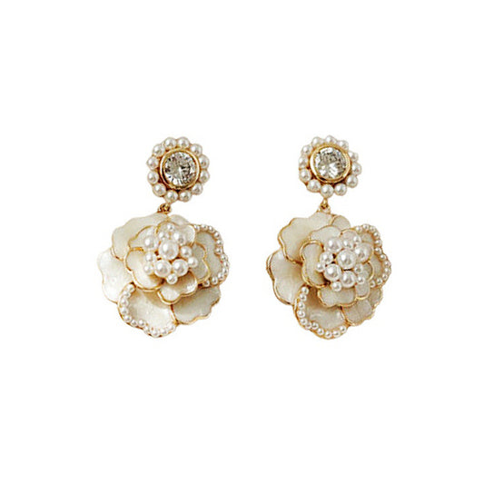 French Temperament Pearl Camellia Earrings in 925 Sterling Silver