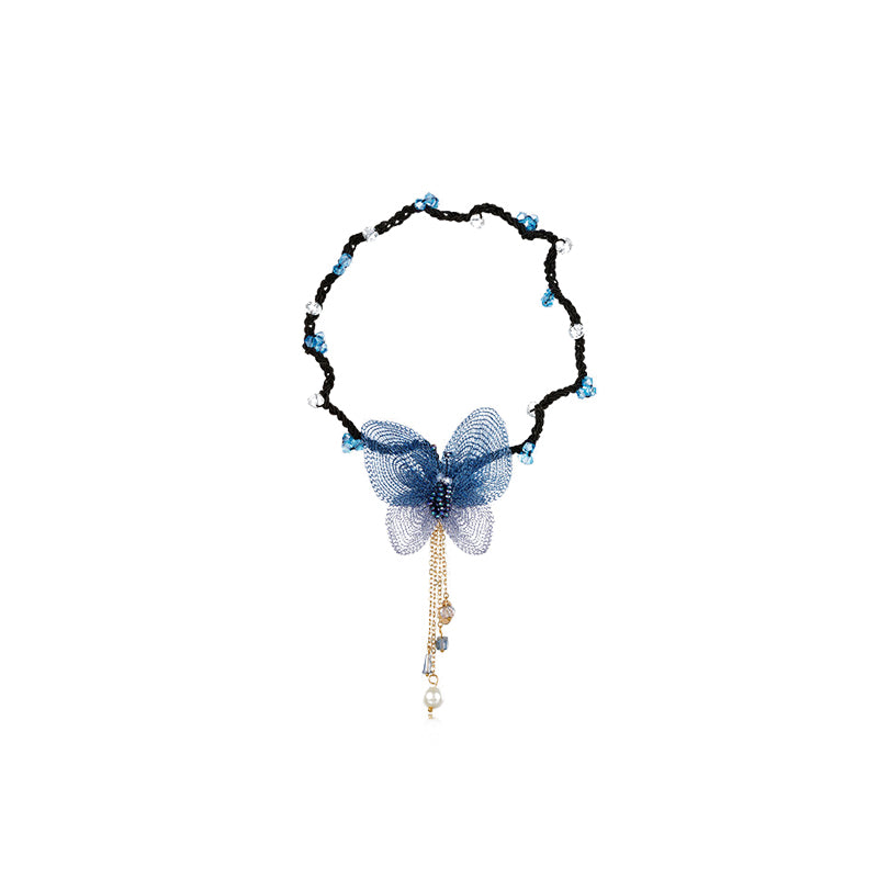Merian Dream Butterfly Série À La Main Cristal Perle Pendentif Gland Papillon Cheveux Corde Cravate Pour Les Femmes