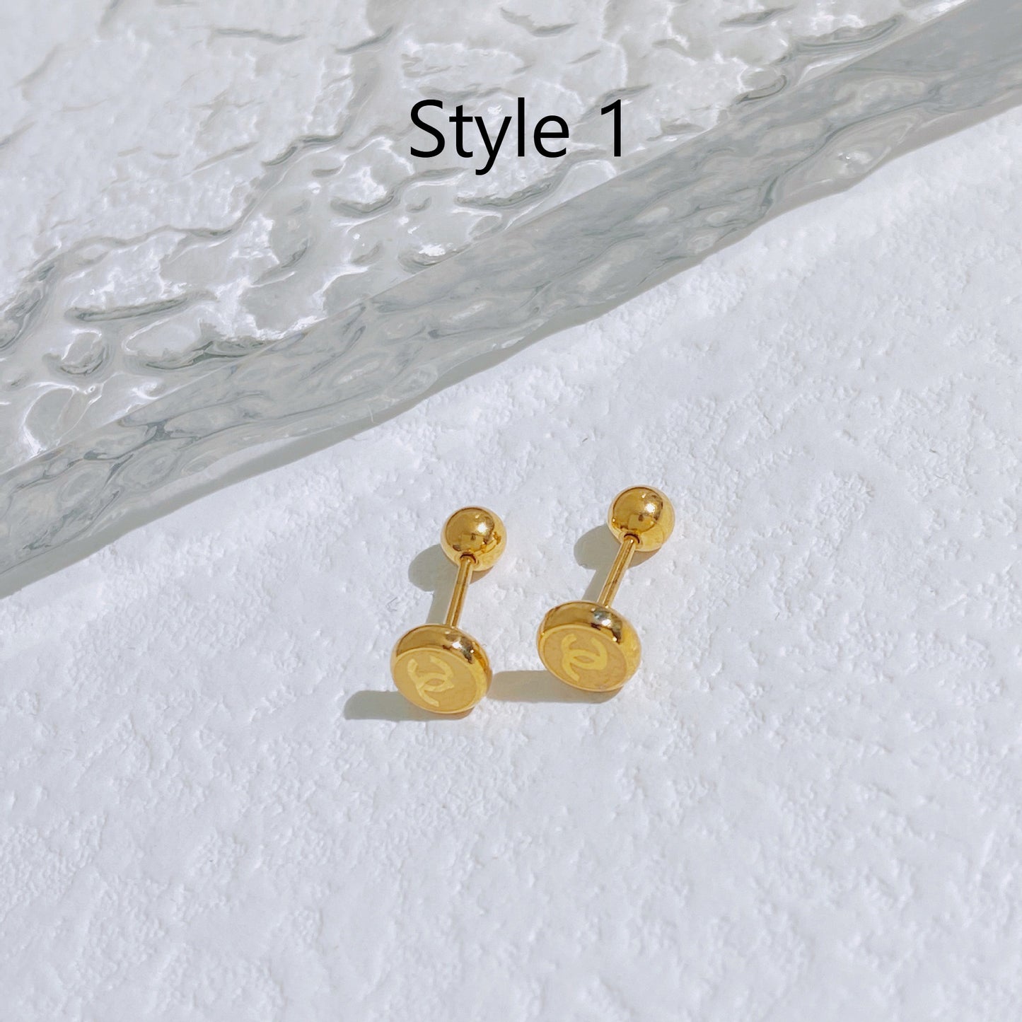 Elegant simple round letter titanium steel stud earrings