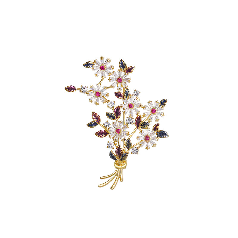 Gold-plated branches and flowers high-end brooch