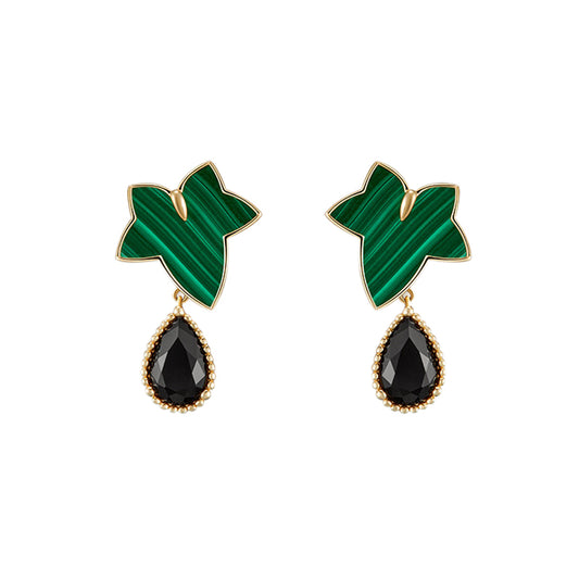 Vintage Drop shaped Ivy Malachite Earrings