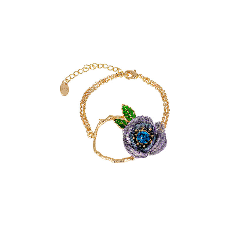 Pulsera de flores de cristal de camelia de la serie de camino de jardín de Monet de lujo para mujer