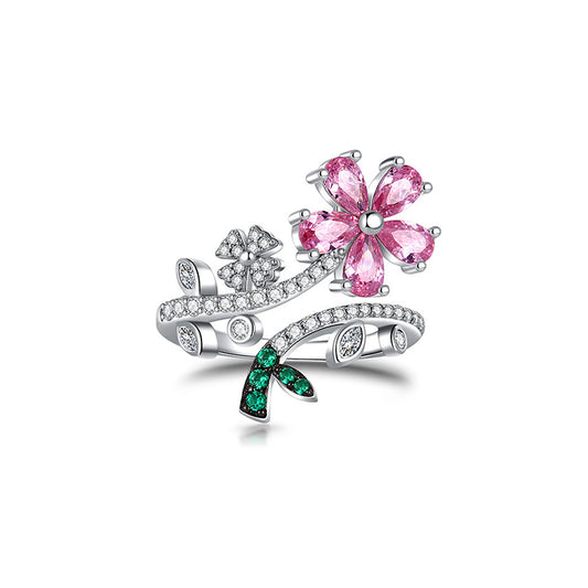 Fashion Cherry Blossom Adjustable Ring in Sterling Silver