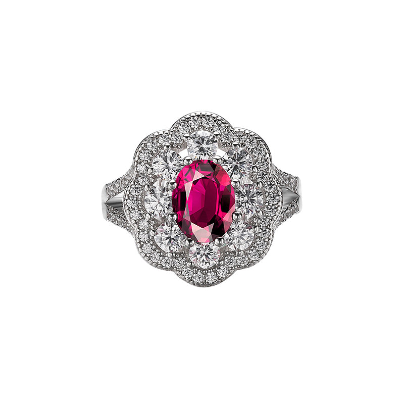 Anel de rubi elegante e luxuoso de alto nível em prata esterlina S925