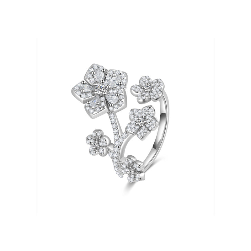 Full Bloom Flowers Exquisite Ring em S925 Sterling Silver