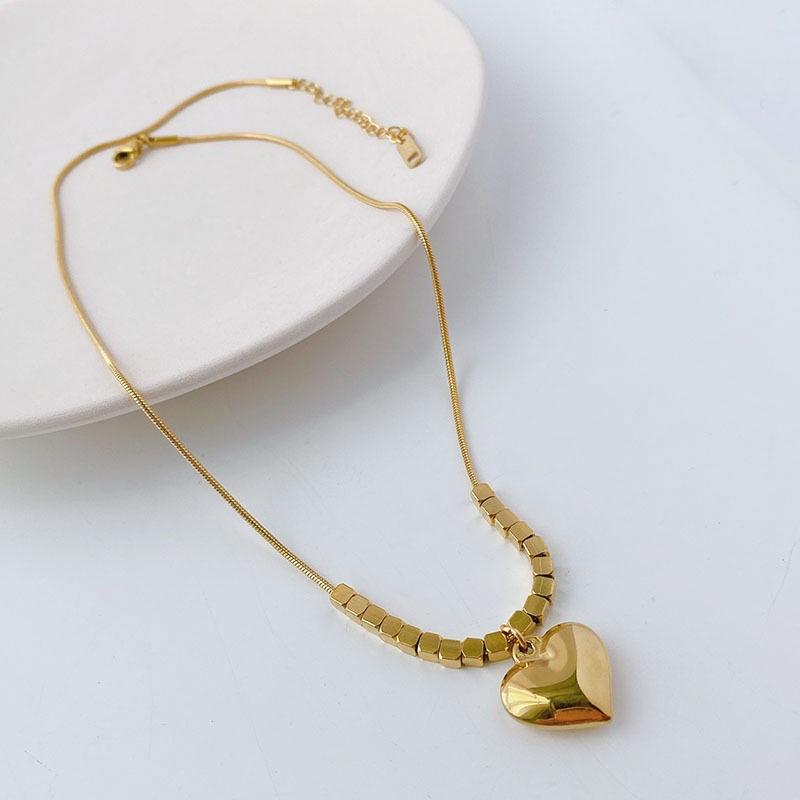 Small square necklace female big heart pendant retro snake bone chain
