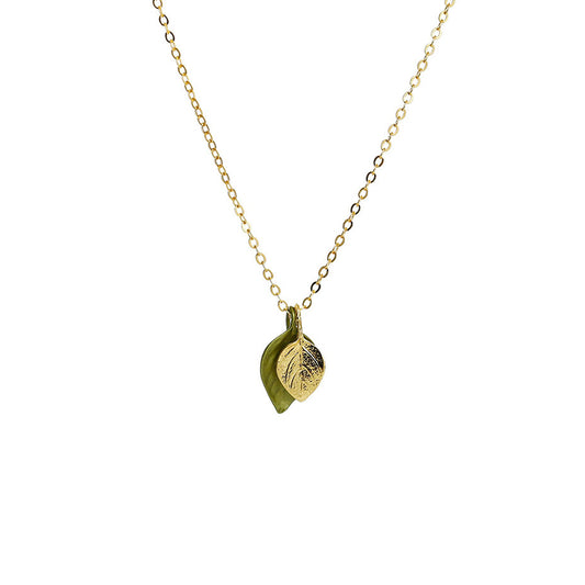 Simple Basil Double Leaf Gold Plated Clavicle Necklace for Women