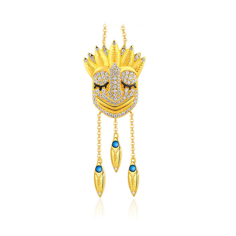 Boucles d'oreilles masque de reine exagérée en Zircon incrusté de turquoise en argent sterling S925