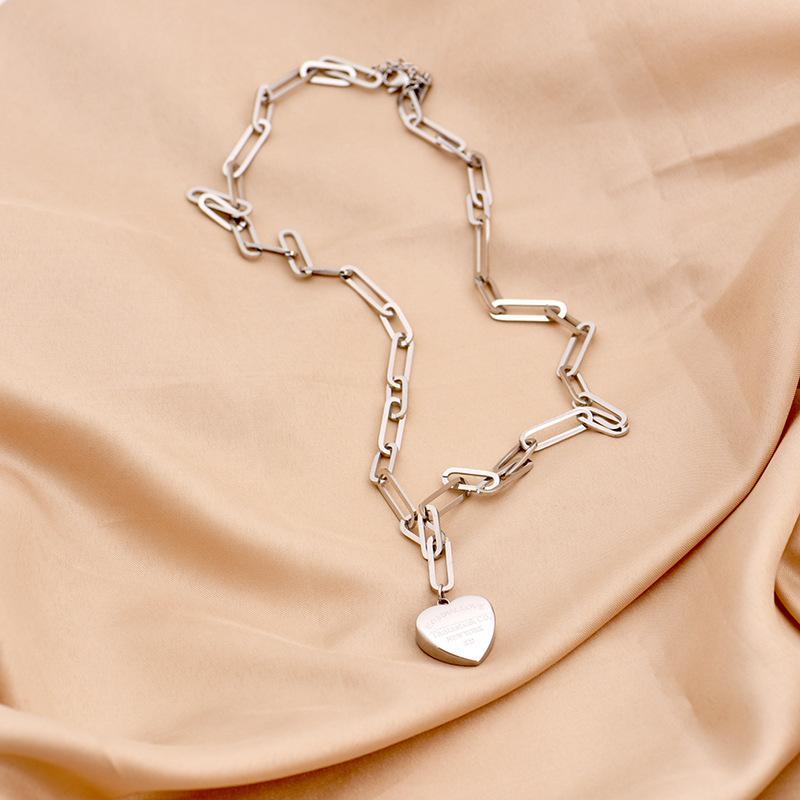 Non-fading titanium steel heart long necklace
