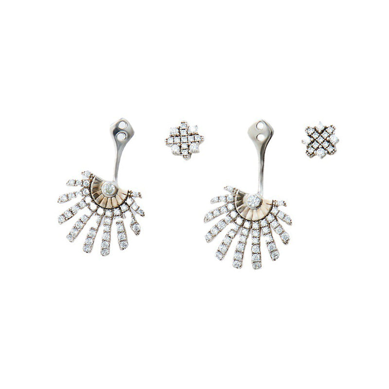 Creative Simple Flower Silver Plated S925 Silver Zircon Earrings for Women