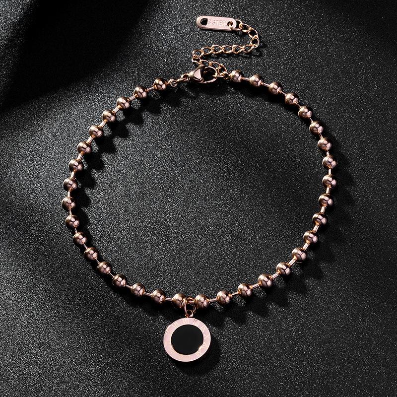 Rose Gold Electroplated Double Sided Roman Numeral Round Beads Bracelet