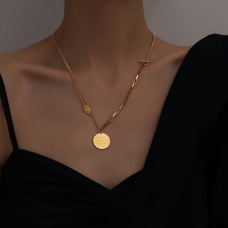 Non-fading Sweater Chain Double T Buckle Medal Necklace