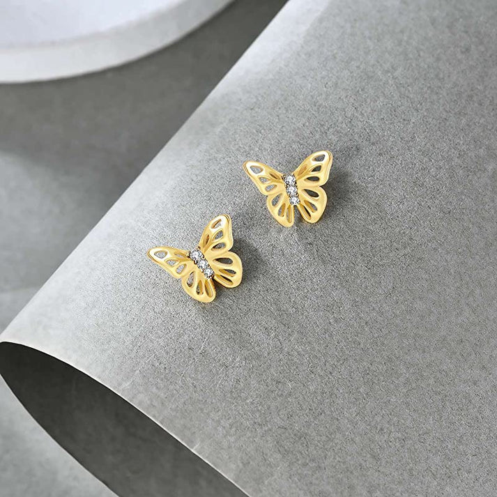 14k Gold Plated Butterfly Stud Earrings For Women Girls – Jeweart