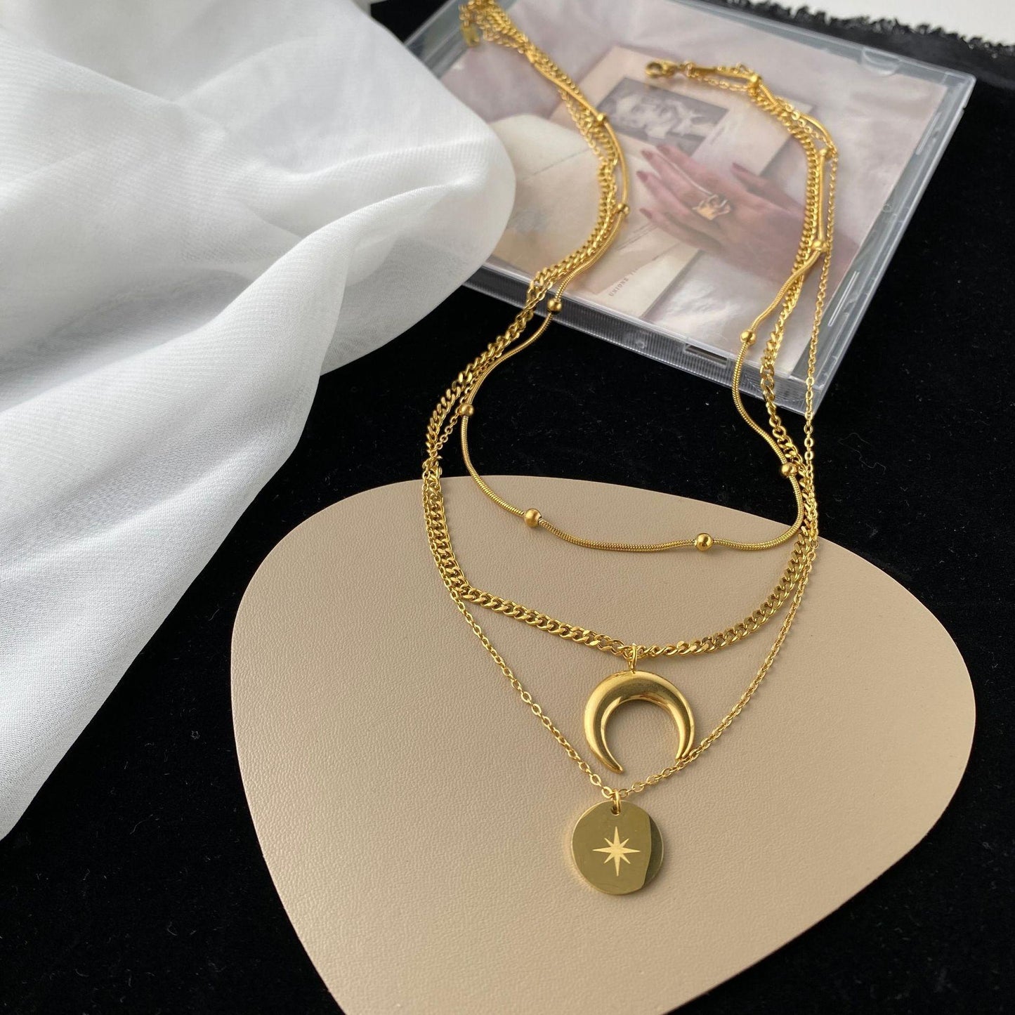 Non-fading Star Moon Pendant Multilayer Necklace