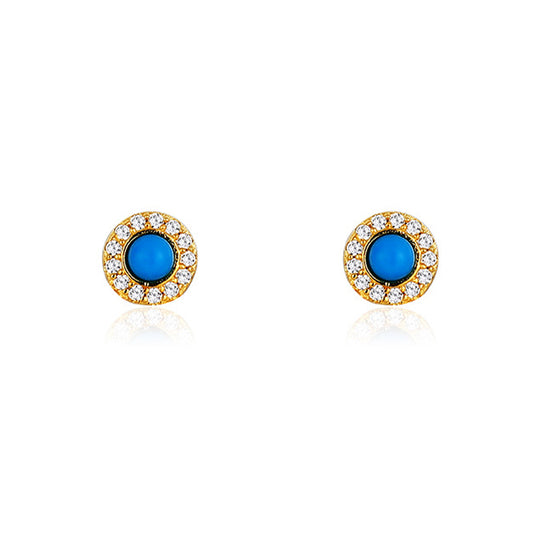 Simple and Mysterious Indian Diamond 18K Gold Plated Hao Stone Blue Turquoise Silver Earrings for Women