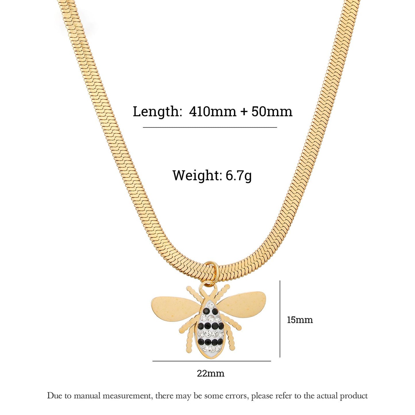 Non-fading bee three-dimensional pendant flat snake chain necklace