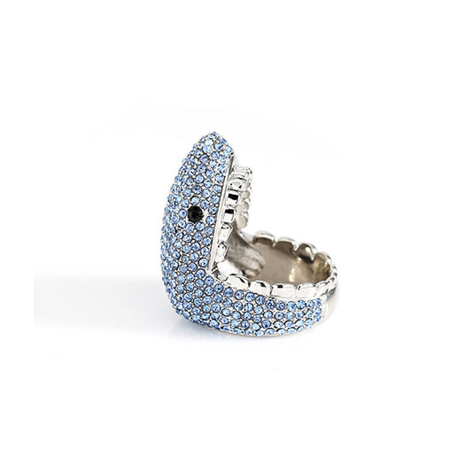 Unique Blue Shark Tooth Inlaid Zircon Ring