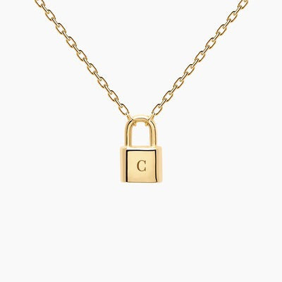 Pingente de chave de fechadura leve luxo banhado a ouro 18k S925 colar carta de prata