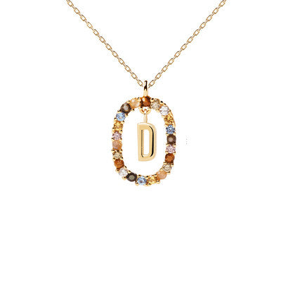 Pedras preciosas incrustadas de nicho clavícula folheada a ouro 18K pingente de carta colorido S925 colar de prata para mulheres