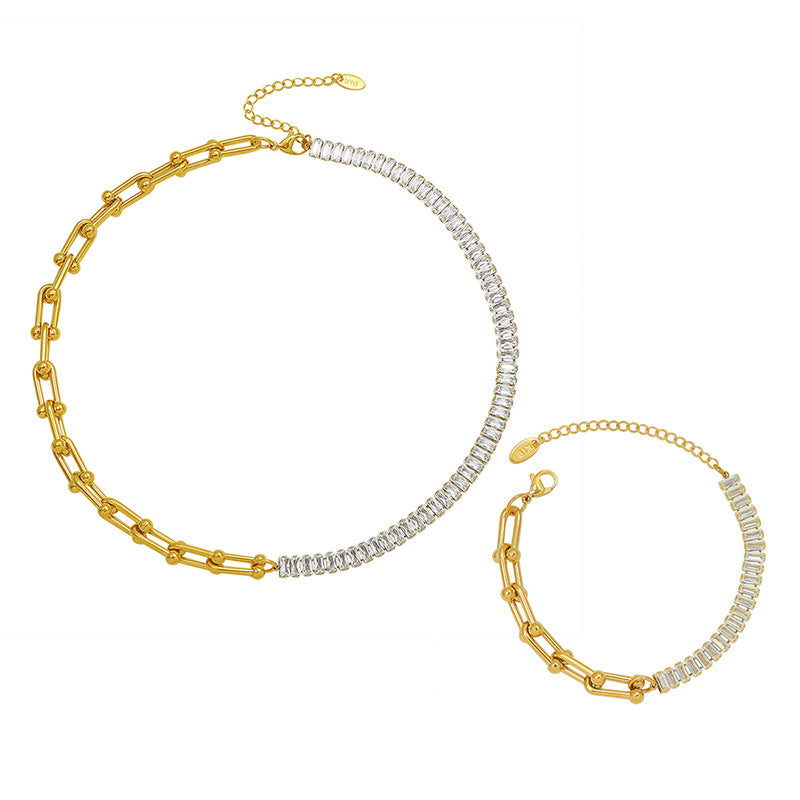 European and American cool ins style light luxury U-shaped horseshoe bracelet necklace titanium steel plated 18K Gold headgear
