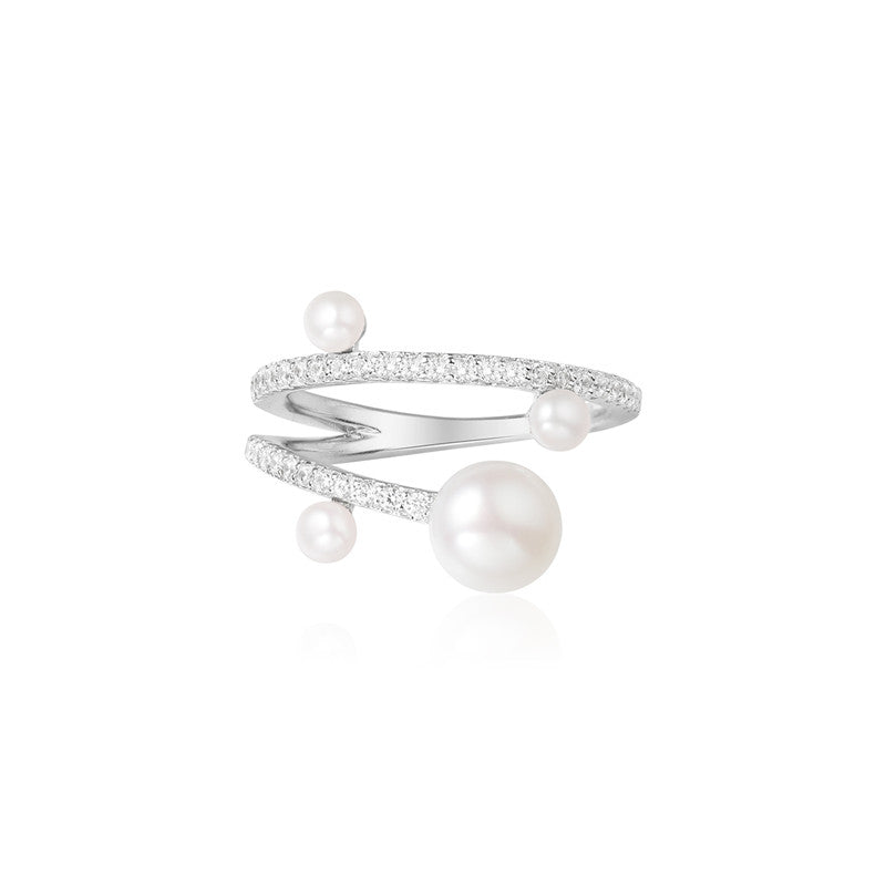 925 Sterling Silver Freshwater Pearl Ring with Diamonds