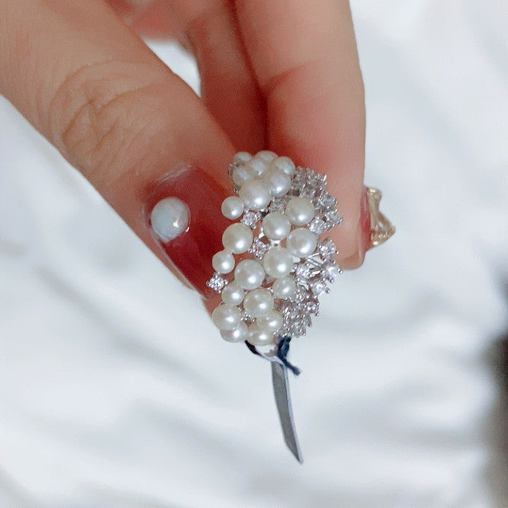 Crown Natural Pearl Ring in S925 Sterling Silver