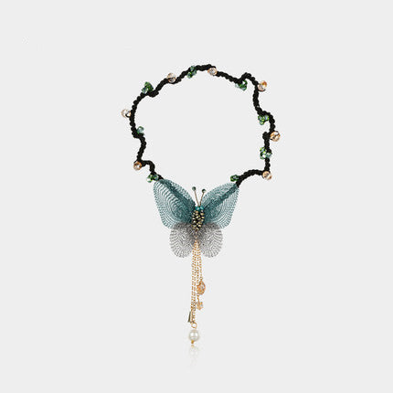 Merian Dream Butterfly Série À La Main Cristal Perle Pendentif Gland Papillon Cheveux Corde Cravate Pour Les Femmes