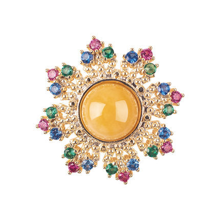 Goldline Jade Austrian Diamond Lotus Flowers with Treasure Brooch