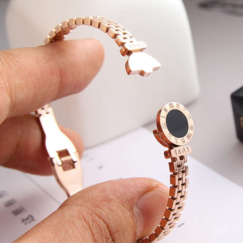 Korean 18K Gold Titanium Steel Bracelet female ins personality cool style niche design Roman Watch Bracelet
