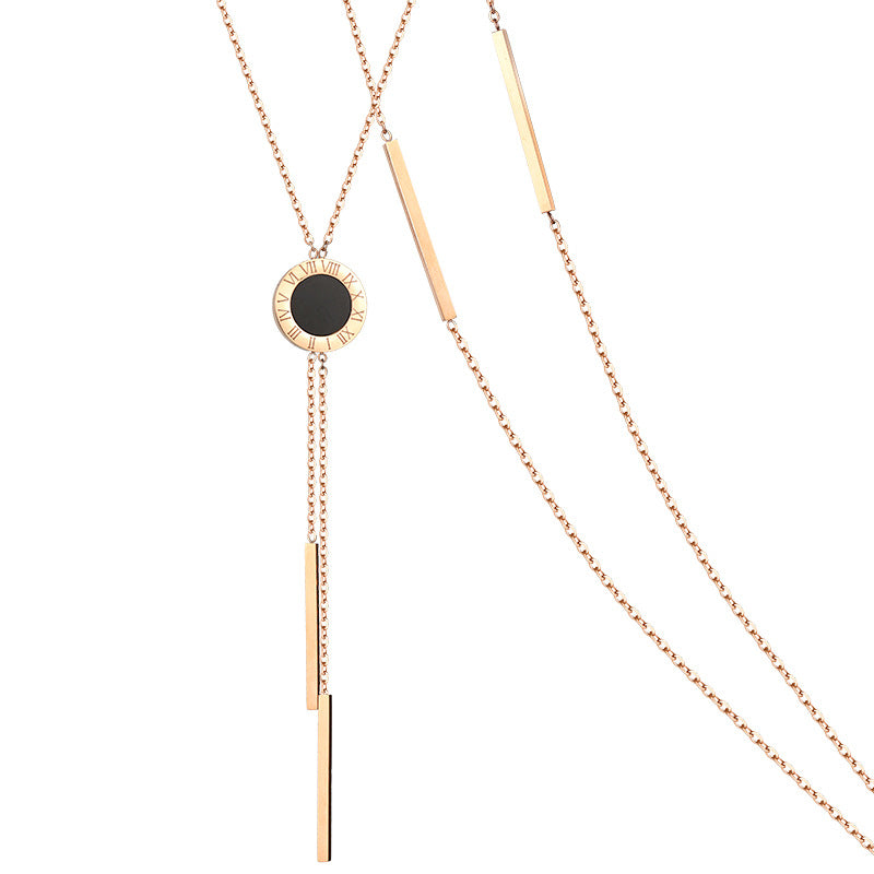 Fashionable and Versatile Geometric Disc Roman Numeral Tassel Long Necklace