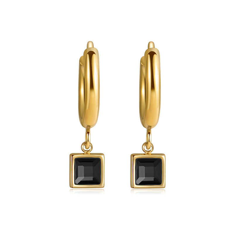 14K Gold Plated Square Zircon Titanium Steel Earrings