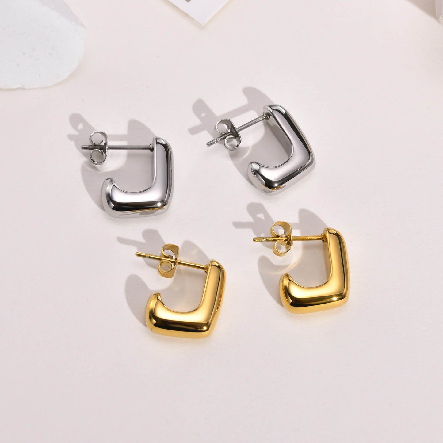 Non-fading Titanium Steel Glossy Mini L Shaped Stud Earrings