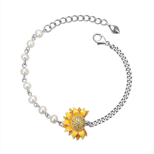 S925 Silver Natural Pearl Sunflower Light Luxury Niche Bracelet