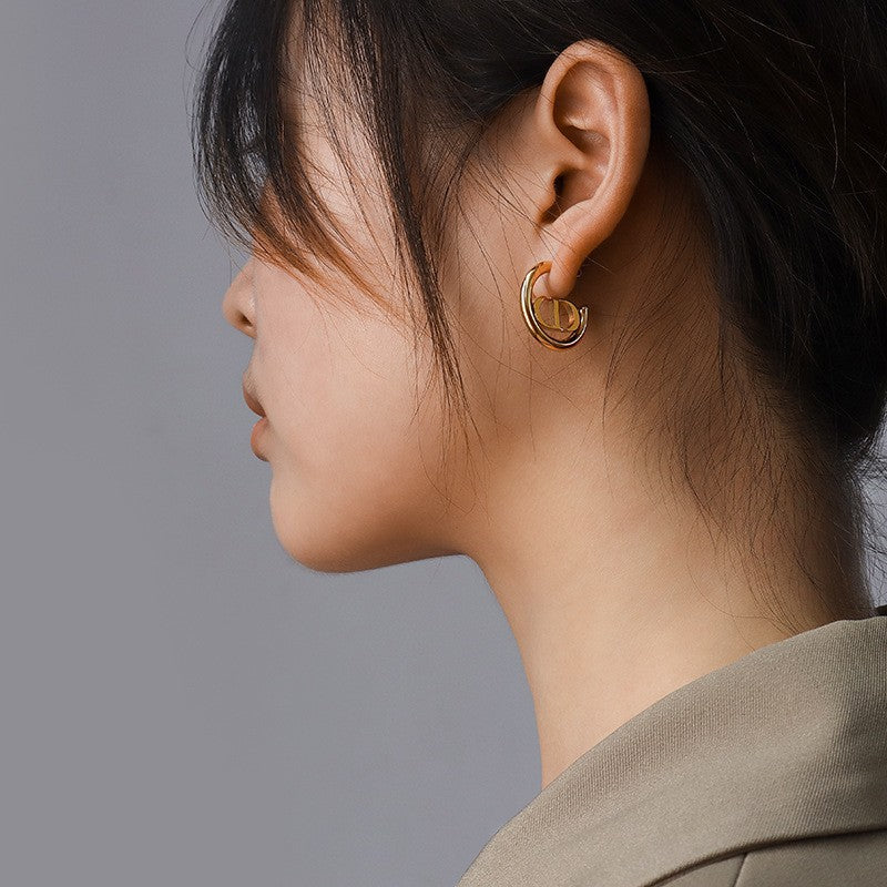 Stainless Steel Luxury Letter Double D Earrings Female