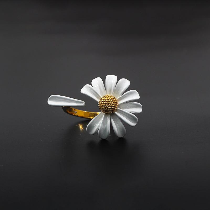 Anel ajustável de flor de porcelana em porcelana fresca