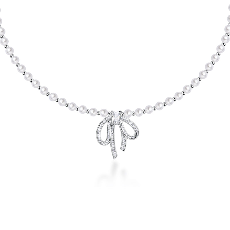 Natural Pearl Bow-knot Pendant Women's Light Luxury Collarbone Chain