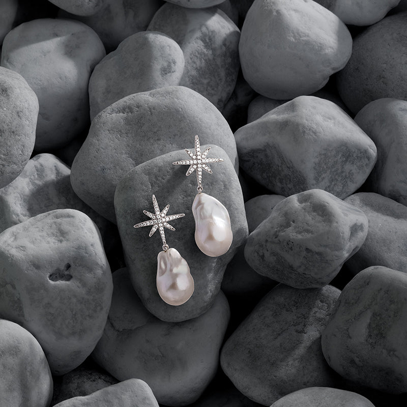 Eight-pointed Star Baroque Pearl Earrings