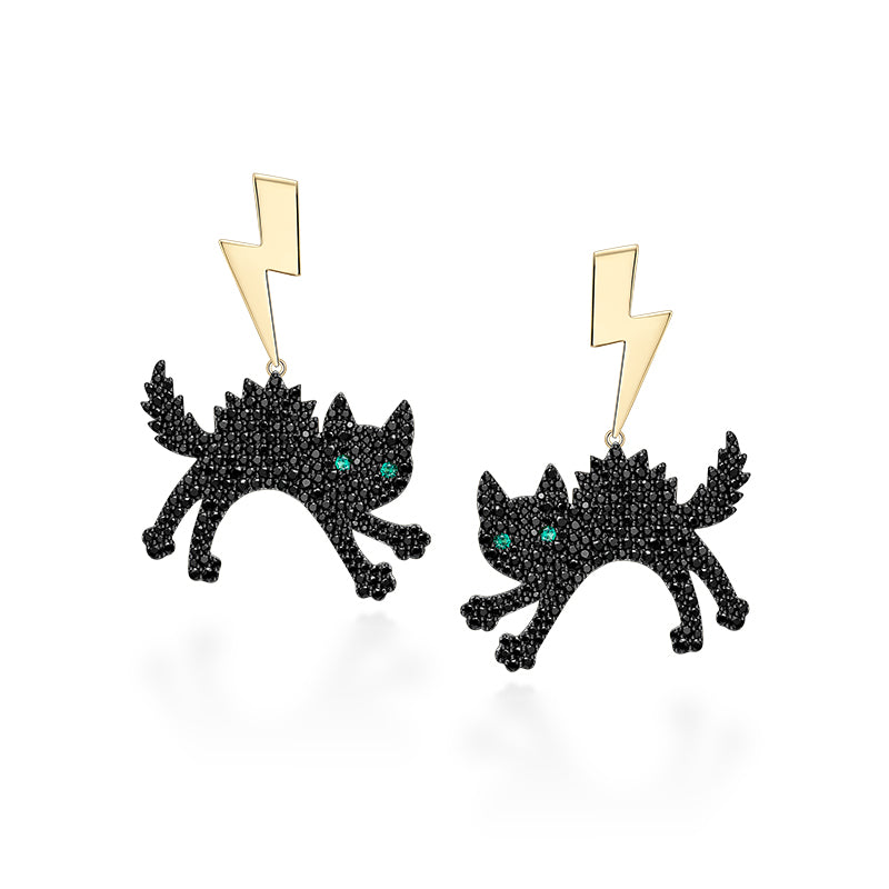 Female Niche Creative Lightning Cat Earrings in 925 Sterling Silver